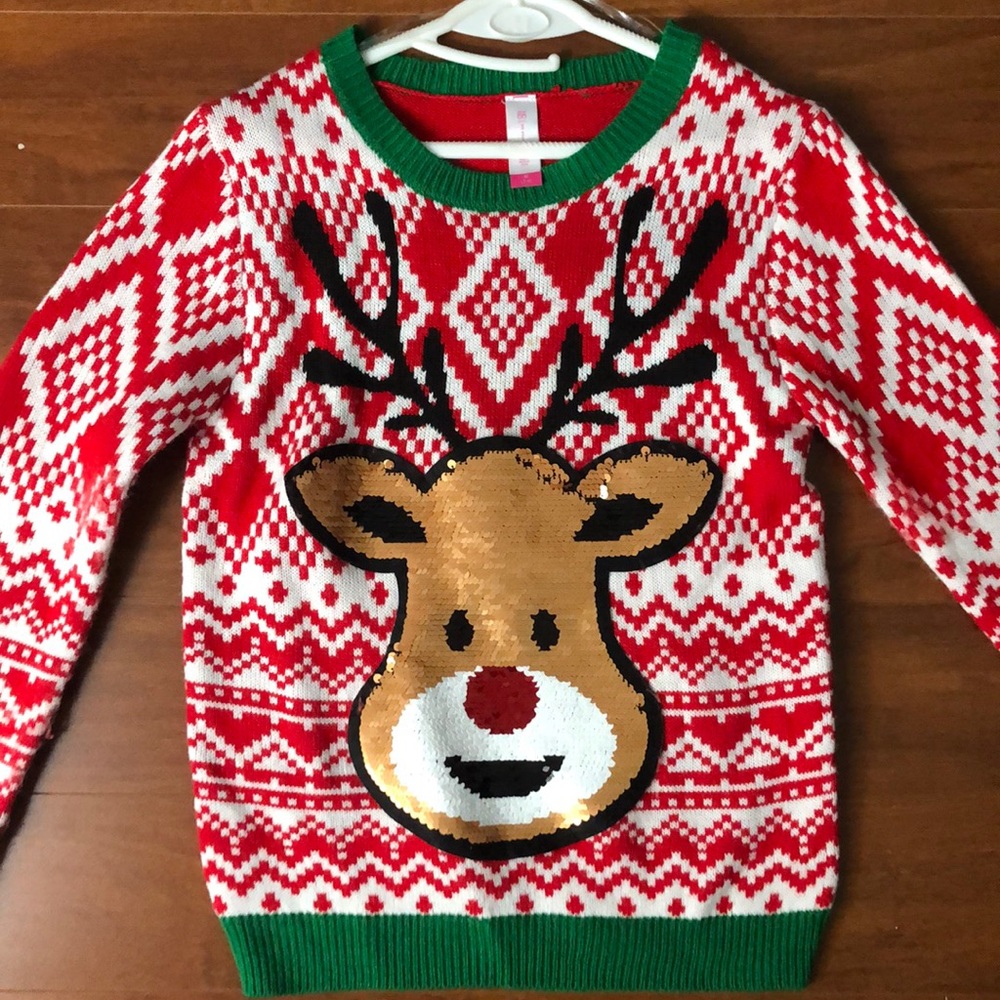 Changing sequin Reindeer Christmas sweater